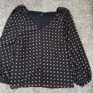 Ann Taylor Black Floral Puff-Sleeve Top • Size M